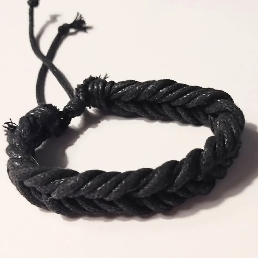 Men's bracelet leather‎ braided black new d80